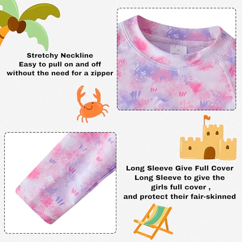 Image of Toddler and Little Girls Rash Guard Swimsuit Set UPF 50+ Swimwear