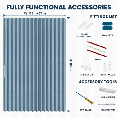 Image of AJAZZ 100% Blackout Accordion Door Closet Door Curtain-with Adhesive Track Total Privacy Sound Proof Curtains Suitable for Bedroom Living Room Doorway Curtain Sets (1 Pack, 72W x 80 L, Blue)