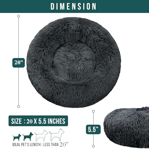 Image of RvPaws Pet Beds for Indoor, Dog Bed for Small & Puppy, Soft Fluffy Donut Cuddler Washable Round Pet Bed for Puppy and Kitten (Black, 20 Inch, Small)