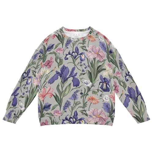 JUNZAN Spring Flowers Lavender Iris Grey Little Boys Hooded Sweatshirt Fleece Tops Clothing Shirts Camping 4T