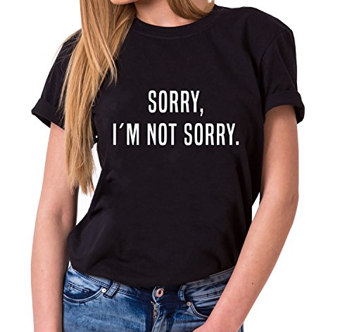 Sorry I´M NOT Sorry Trendiges Damen T-Shirt Girlie Kurzarm Baumwolle mit Druck, Farbe:Schwarz;Größe:XL
