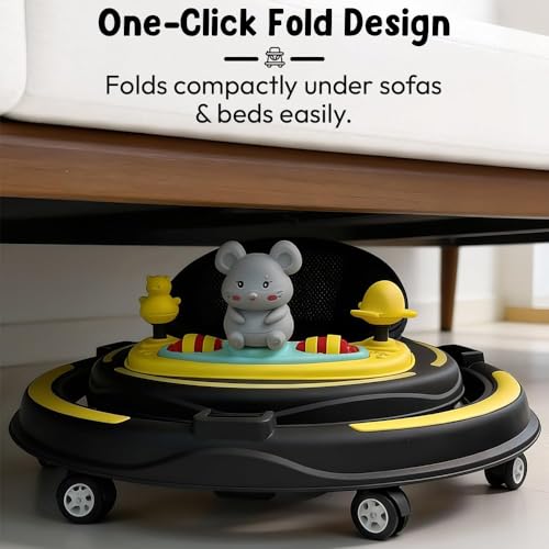 Image of StarAndDaisy Baby Walkers for 6-24 Month Baby boy 360 Walker for Kids for 6-24 Months with RGB Light, 7 Level Height Adjustment, Baby Walker with Switchable Food & Musical Toy Tray -Yellow Black