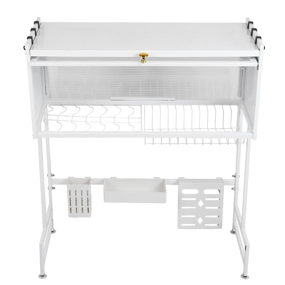 Escurridor de vajilla superior del fregadero de 2 niveles antioxidante con soporte para utensilios y tabla de cortar almacenamiento y organización de cocina, soporte para utensilios, 65 x 30 x 78 cm