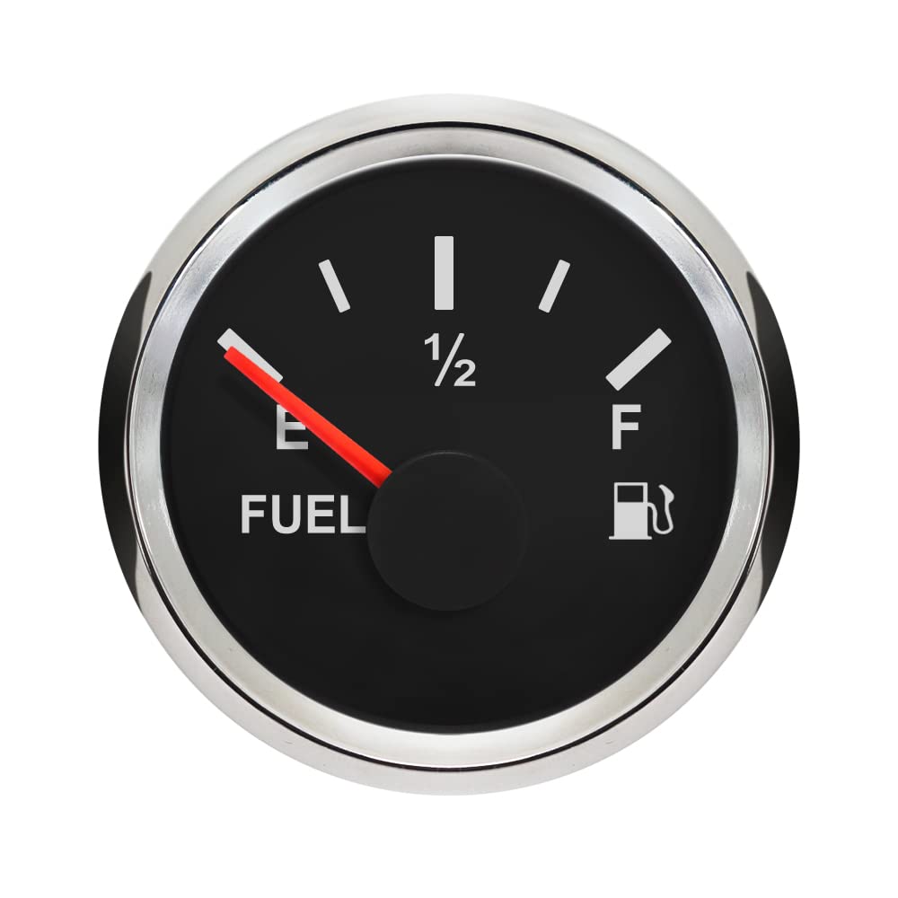 ELING Fuel Level Gauge 0-5V Signal 52mm with Red Backlight 9-32V (Black+Stainless Steel)