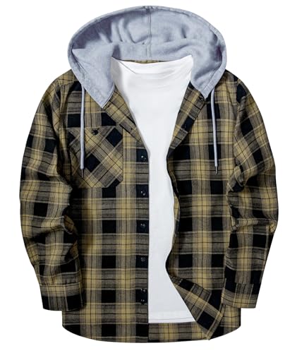 Image of Hooded Flannel Shirts for Men Plaid Long Sleeve Flannel Jacket Hoodies