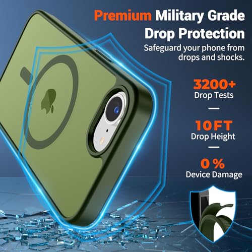 Image of SUPFINE Magnetic for iPhone 17e Case /iPhone 16e Case 2025 (Compatible with MagSafe)(Military Grade Drop Protection) Slim Translucent Matte Shockproof with Anti-Fingerprint Phone Case,Cangling Green