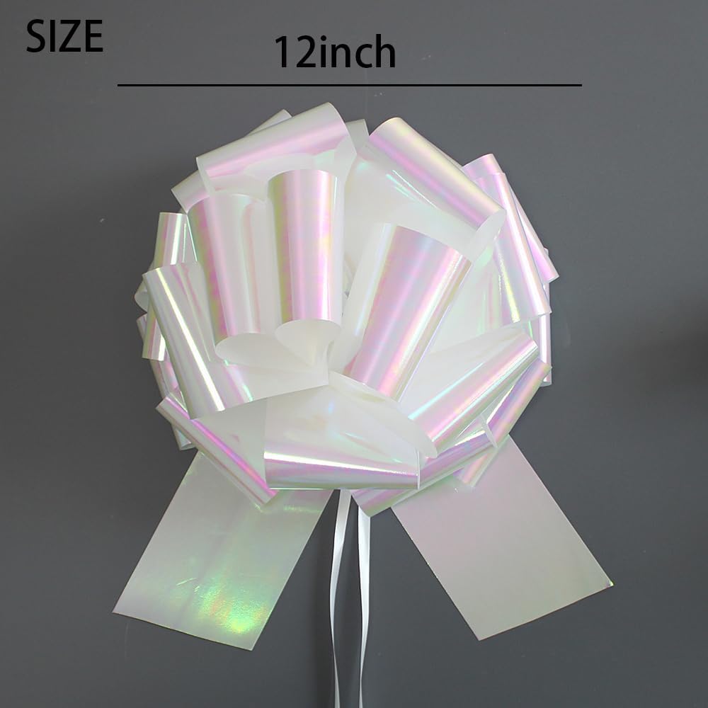 1Pc 12Inch Giant Gift Bow Big Christmas Iridescent Metalic Bow Big Bow for Present - Perfect Large Gift Bow for Bikes,Appliances,Showers,Table Decorations & Events (White) - Image 2