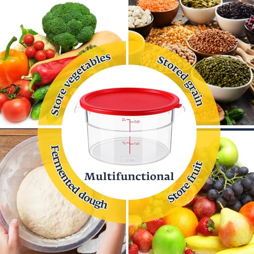 Image of Ziliny 1 Pcs 2 Qt Dough Proofing Container with Lid and Red Scale, Red | Clear Round Food Storage Container, Food Grade Plastic, Easy Viewing Design, Airtight Lid, Dough Fermentation Kitchen Storage