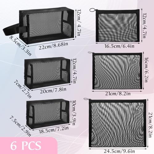6Pcs Mesh Makeup Bags Mesh Cosmetic Bag Travel Pouches for Toiletries, Portable Mesh Bags with Zipper Cosmetic Makeup Organizer Pouch for Women Home Travel Ofiice Pencil Case (S, L, M, Black)2