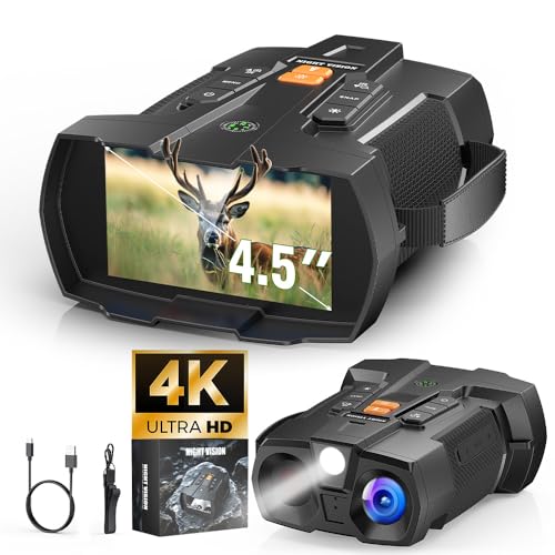 Binocolo Visore Notturno 4K: 4,5' Night Vision con Batteria Ricaricabile Da 5000mAh - Visione Notturna 10X Digitale Zoom 7-Livelli Infrarossi - Regali Di Caccia Per Uomini/Papà/Marito - Campeggio