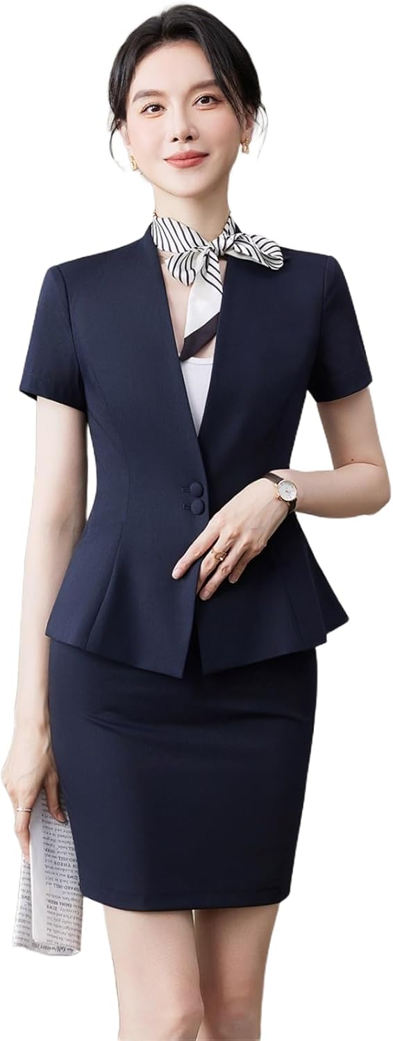 Short Sleeve Blazer Set Women's Summer Lightweight Office Uniform