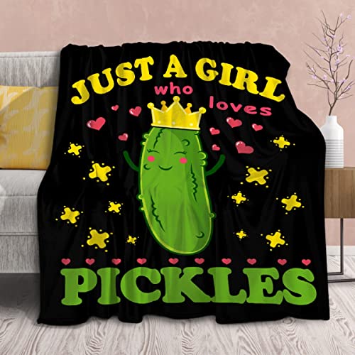 Image of Pickle Blanket Funny Gift for Girl Women Comfy Plush-Just A Girl Who Loves Pickles Fleece Throws Food Lightweight Sheet Super Soft Teen Kid Quilt Flannel Blankets for Bedding Sofa-40x50 Inches