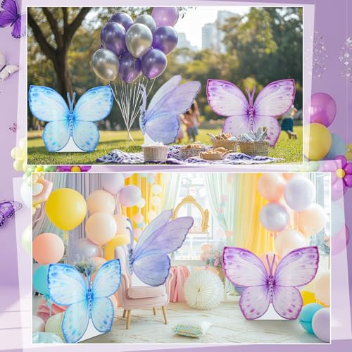 Image of Geelin 3 Pcs 35 Inch Pastel Butterfly Cardboard Standup Cutout Life Size Spring Butterfly Theme Party Decoration Backdrop Photo Prop Stand Up for Theme Birthday Baby Shower Wedding Party Decor