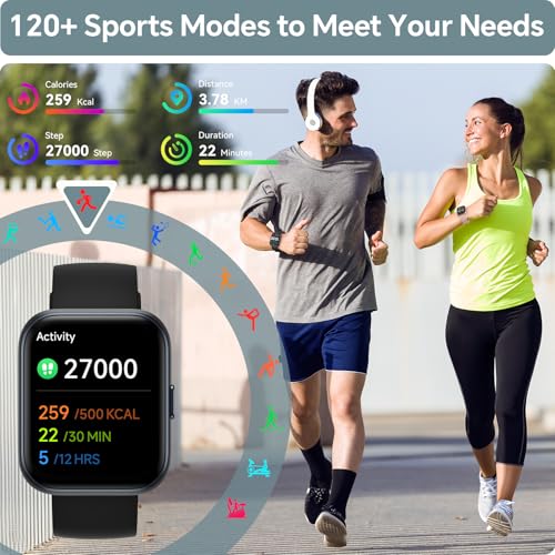 Image of Smart Watches for Women, 1.85 inch HD Smart Watch for Samsung /iPhone /Android, Fitness Tracker with 24 /7 Heart Rate /Sleep /SpO2 Monitor, Smartwatch 120+ Sports Modes 3ATM Waterproof (Jet Black, 1.8)