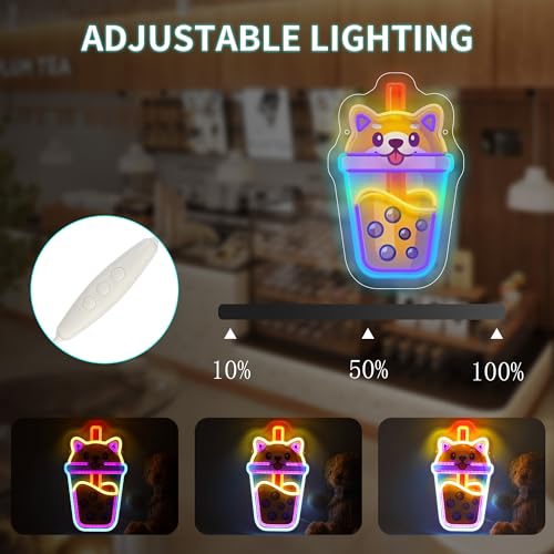 Image of Boba Milktea Dog LED Neon Sign USB Powered for Wall Decor, Cute Neon Night Light Sign Dimmable for Shop Party Decor Birthday Gifts