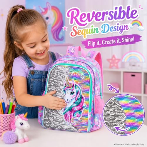 Image of 16 inch Backpack for Girls Boys 4-8, 3Pcs Kids Bookbag Set with Lunch Box, School Bag for Preschool Kindergarten