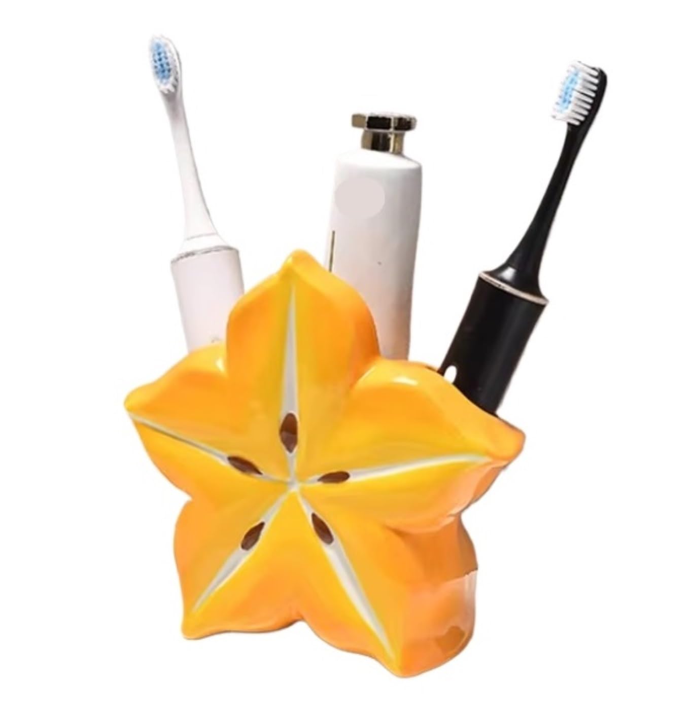 Porta Cepillo Dientes Baño Soportes De Pasta Dientes For Cepillos con Forma Carambola Cerámica, Organizadores Almacenamiento For Baño Hogar Y Cocina(Oranje)