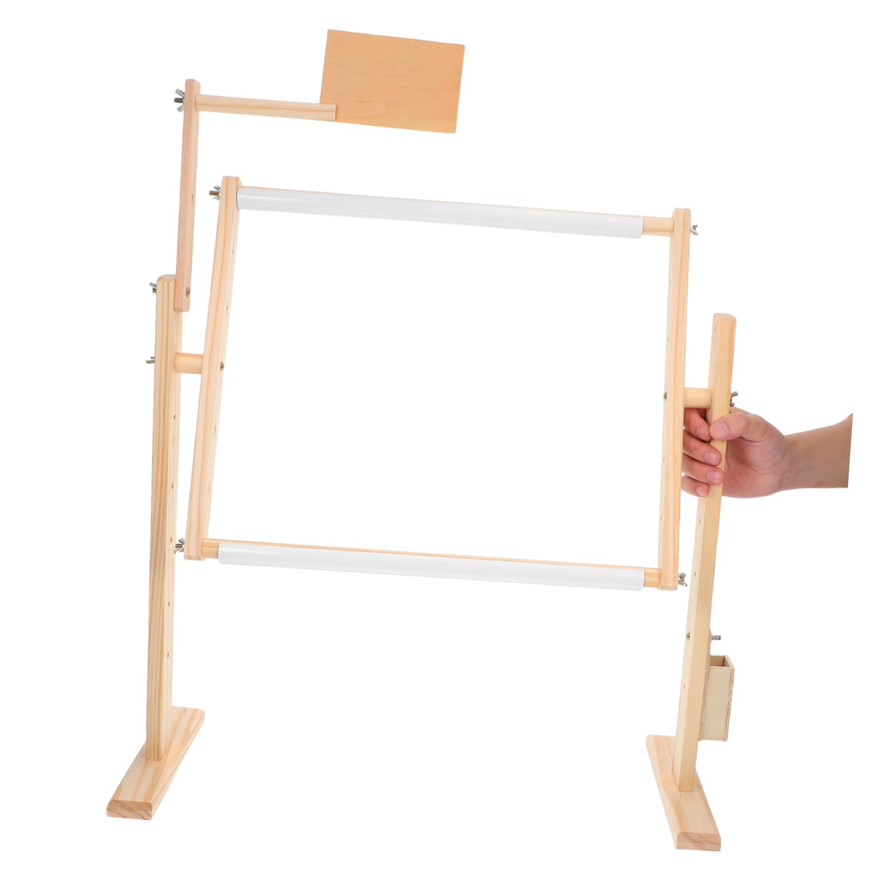 Bastidor de Bordado de Madera Ajustable y Giratorio 360° | 1 Juego, Tono Beige, Diseño de Altura Regulable, para Aro de Punto de Cruz en Estudios y Talleres