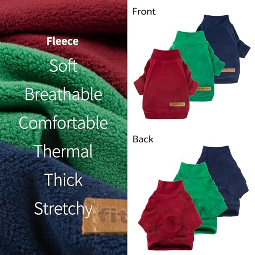 Image of Fitwarm 3 Pack Classic Fleece Dog Sweater, Christmas Dog Winter Clothes for Small Dogs Boy Girl, Holiday Pet Apparel, Burgundy Red, Green, Navy Blue, XXL