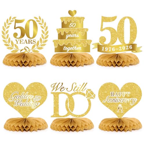 6pcs 50th wedding anniversary decorations Honeycomb golden wedding anniversary table decorations 50 years together we still do