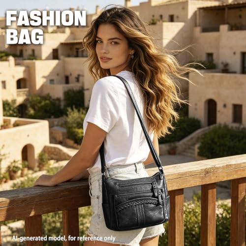 Image of ELDA Purses for Women Pocketbooks Soft PU Leather Ladies Crossbody Purse Multi Pocket Shoulder Bag