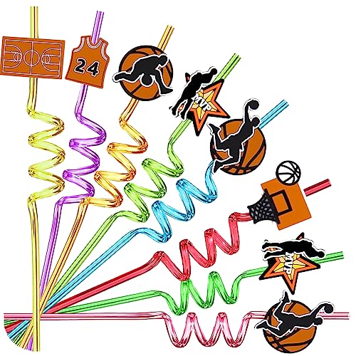 24 pitillos retorcidos de baloncesto, 8 colores, 6 diseños