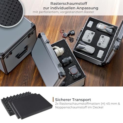 HMF 14402-02 Alu Fotokoffer, Waffenkoffer mit Rasterschaumstoff | 46 x 33 x 15 cm
