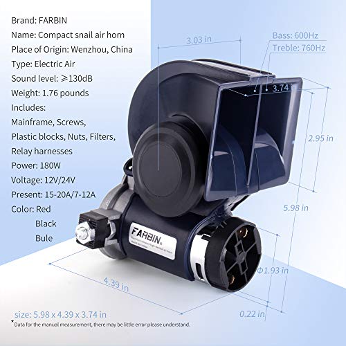 Image of FARBIN Air Horn for Car, Train Horn for Trucks, Loud 12v Car Horn Kit with Relay Harness and Switch Button