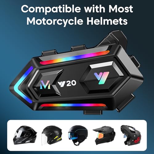 Image of Sounce Helmet Bluetooth Device with External Mic Wireless Bluetooth 5.3 for All Bike Helmets, Dual Phone Connectivity, AI Noise Cancellation, Music & GPS Control, IPX6 Waterproof with RGB Lights