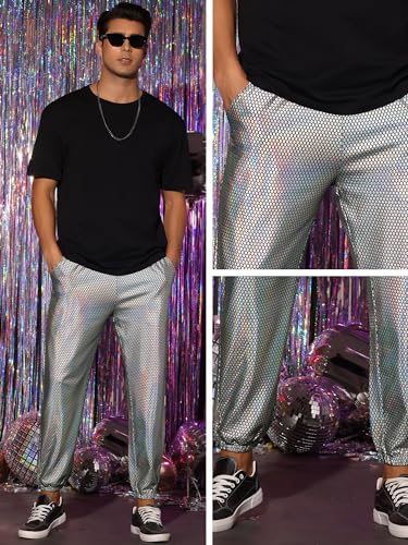 Lars Amadeus Metallic Pants for Men's Holographic Glitter Club Shiny Disco Sequin Pants4
