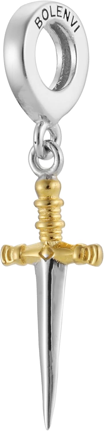 Sword Knife Medieval 925 Sterling Silver Charm Bead For Pandora & Similar Charm Bracelets or Necklaces