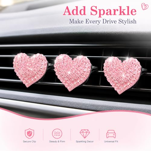 Image of 6 pcs Pink Heart Car Air Vent Clips Coquette Cute Girly Car Decor Accessories Interior Aesthetic Decorations Charm Stuff for Women Girl