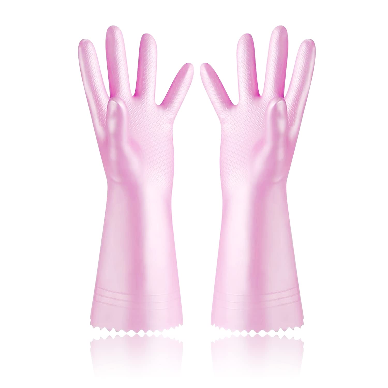 Dishwashing Gloves Latex Free Reusable Rubber Gloves for Kitchen Washing Dishes Household Cleaning with Cotton Flock Liner and Non Slip Texture Waterproof (Ex-Large, Pink)
