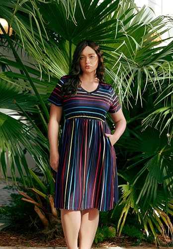 Image of RITERA Plus Size Dresses for Curvy Women Summer Spring Womens Dress V Neck Short Sleeve Casual Dress with Pockets XL-5XL