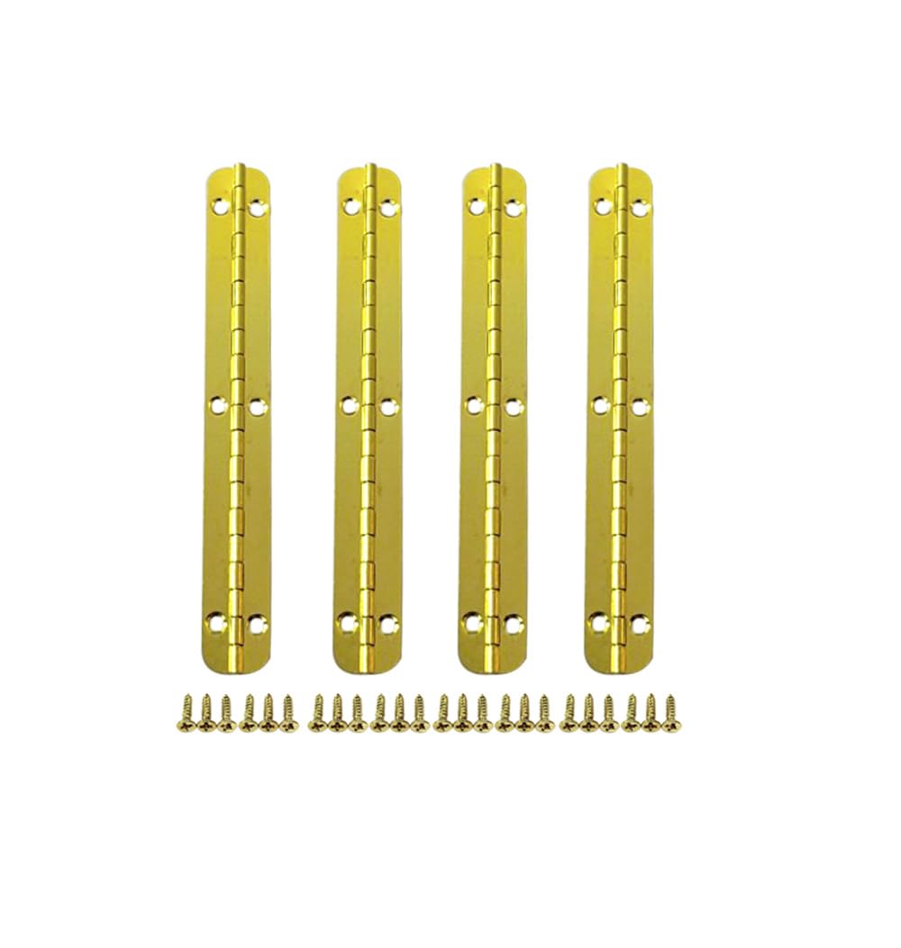 QCAA Solid Brass 180 Degree Small Piano Hinge Wooden Jewery Box Hinge, Cabinet Closet, 3.86" x 0.5", Vibrated Brass, 4 Pack, Made in Taiwan