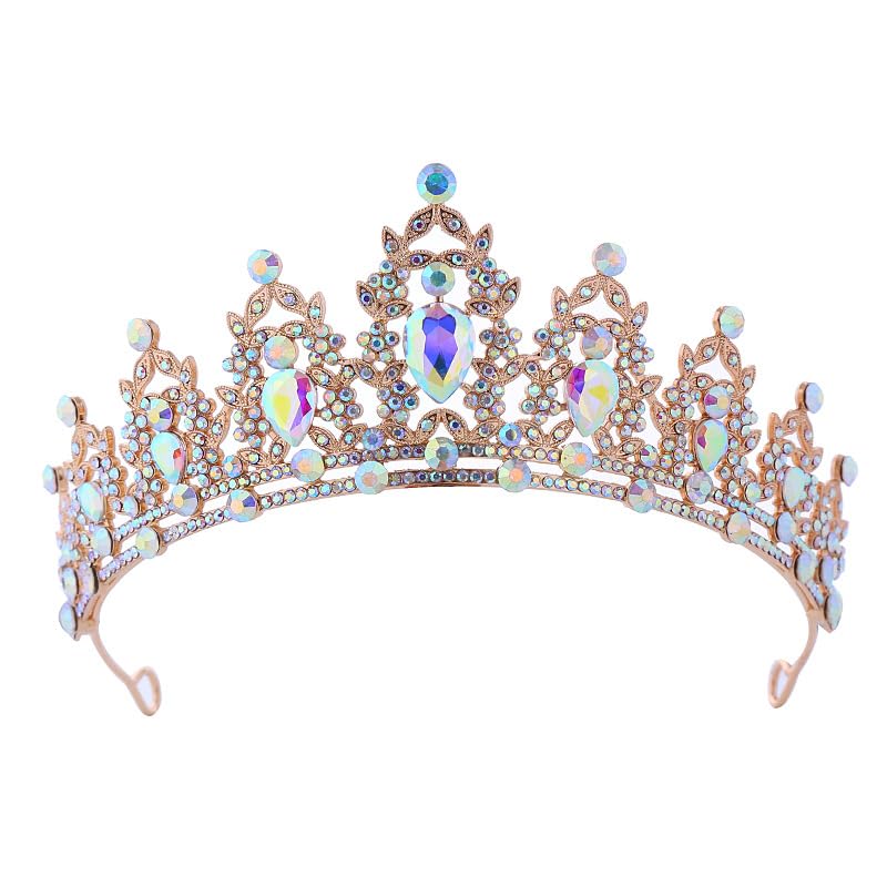 Baroque Crystal Crown Tiara Gold Alloy Wedding Headpiece with Rhinestones for Bridal Birthday Party Occasions Headband Hairband (Gold AB)
