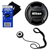 Nikon LC-52 Snap on Front Lens Cap for 18-55mm, 55-200mm, 24mm f/2.8D, 28mm f/2.8D, 35mm f/1.8G, 35mm f/2.0D, 40mm f/2.8G, 50mm f/1.4D, 50mm f/1.8D & 85mm f/3.5G Lenses + Universal Lens Cap Keeper w/ HeroFiber Ultra Gentle Cleaning Cloth