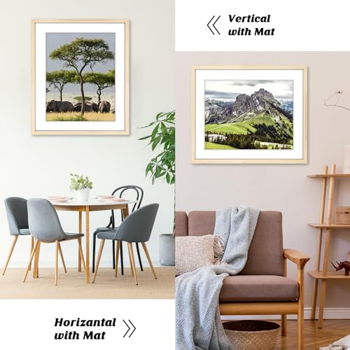 Image of HLiWEGNS Oak 14x18 Frame Set of 3 - Rustic Woodgrain 14 x 18 Poster Frame for Pictures 12x16 with Mat or 14x18 Picture Frame Without Mat for Wall Gallery Display - Ideal Christmas Day