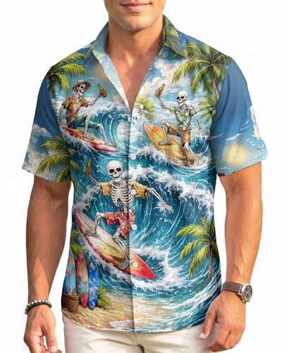 Image of 99TIMORO Fathers Funny Mens Hawaiian Shirt, Movie Button Down Short Sleeve Top, Father Day Summer Gifts