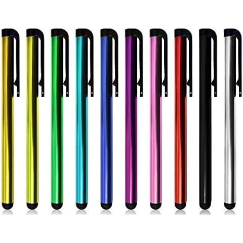 10 x Lilware Universal Metal Stylus Touch Screen Pens for Smart Phones/Apple iPhone/iPad/Tablet and Other Devices. Set of 10 Colorful Lightweight Pens. Multi-Colored Cover