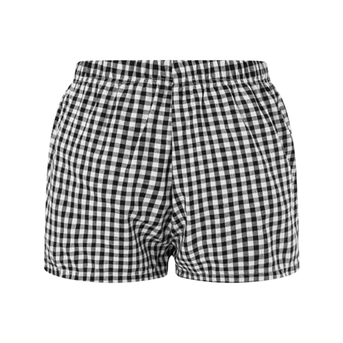 Image of Women Pajamas Shorts Micro Boxer Shorts Y2K Cute Gingham Sleep Lounge Shorts Checkered Plaid Button Pj Mini Shorts