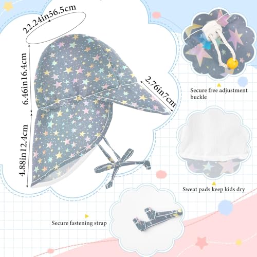 KLL Unisex Baby Sunhat Boy Summer Hat Girls UPF 50+ Protection Adjustable Beach Essentials Colorful Stars Gray Background4