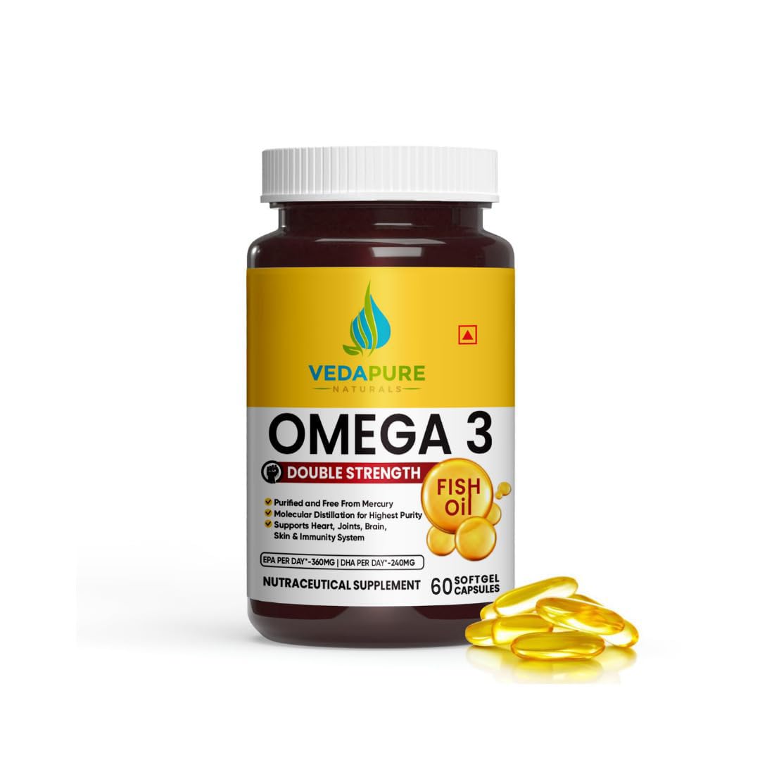 Omega 3 Fish Oil 1000mg – 60 Softgels | 360mg EPA & 240mg DHA | Heart, Brain & Joint Support | Omega3 Supplement for Men & Women | Pack of 1