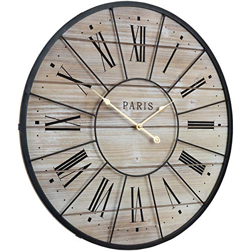Sorbus Paris Large Wall Clock for Living Room - 24-Inch Oversized Centurian Roman Numeral Style Modern Clock - Wood Metal Decorative Analog Home Decor - Image 3