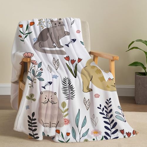Bestraily Cat Throw Blanket Floral Flower Throw Blanket Gift For Cat Lover Throw Blanket Cat Themed Flannel Fleece Throw Blanket Cozy Fuzzy Plush Throw Blanket For Bed Chair Couch 50 Inch X 60 Inch thumb #2