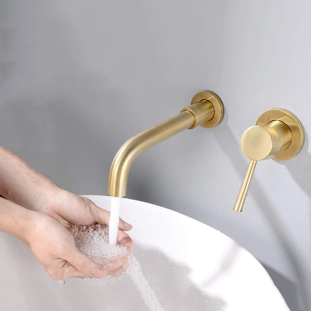 Nowoczesne baterie umywalkowe łazienkowe Złota podtynkowa bateria umywalkowa 2-otworowa, obrotowa, 360 stopni, jednouchwytowa bateria mieszająca Ukryta wylewka 20 cm mosiądz