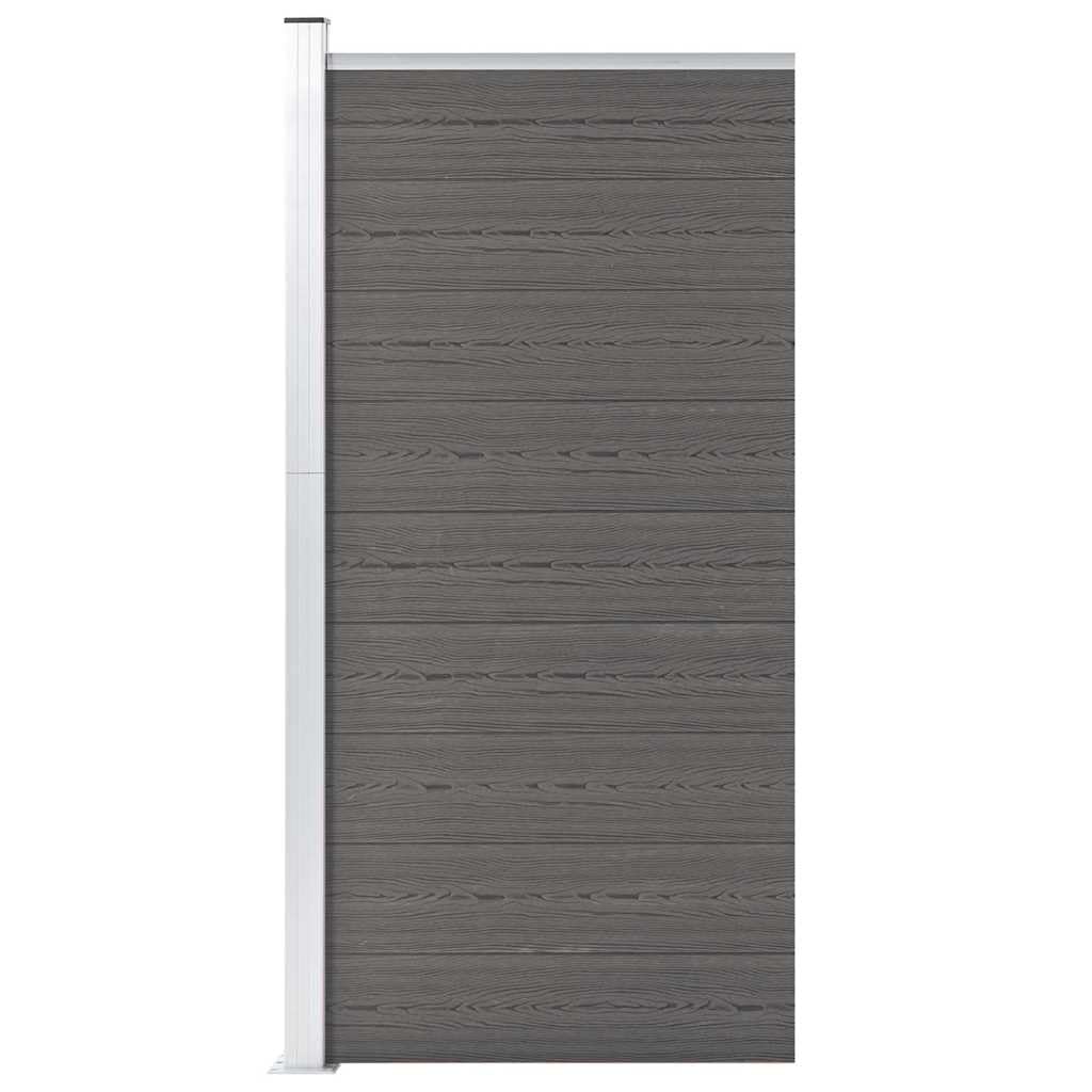 WPC Zaunpaneel Grau 95x186 cm Sichtschutzzaun mit Holzmaserung, Aluminium-Oberprofil, Baukastensystem für einfache Montage, multifunktionale Stahlfüße mit Ankerschrauben,