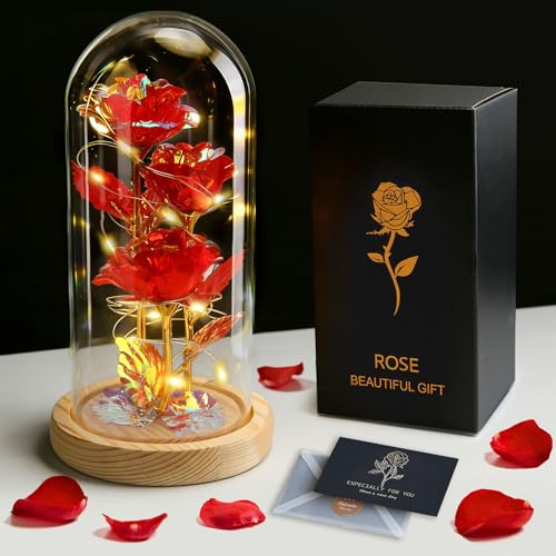 TAVADA Rosa eterna com base pinheiro luzes LED, dia dos namorados presentes mulher, flor eterna para o dia dos namorados dia da mãe aniversário Natal, mulher mãe irmã espos