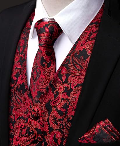 Mens Victorian Vest Tie Set Silk Paisley Suit Vests Formal Waistcoat Gothic Steampunk Vest with Notched Lapels2