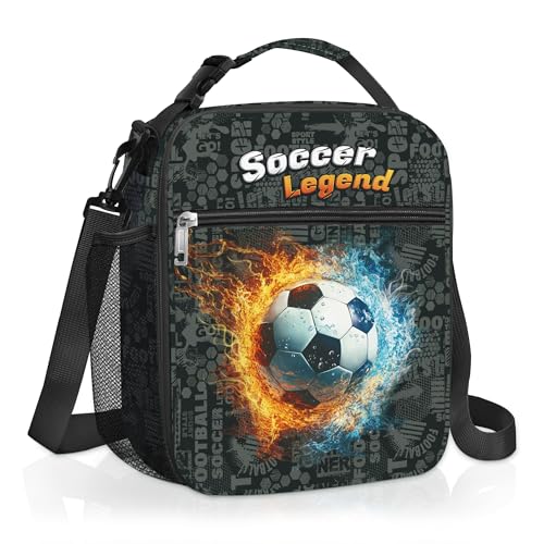 Clastyle 3D Insulated Kids Lunch Bag Large Thermal Cooler Bag for Boy Picnic School Lunch Box Tote,Fire Football